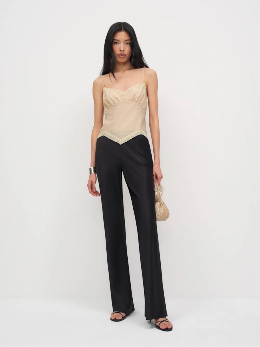Gale Satin Mid Rise Bias Pant Black